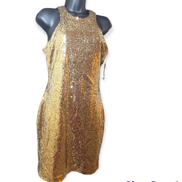 Lulus Gold Sequin Racer Back Sheath Mini Dress Size Medium. - Picture 1 of 8